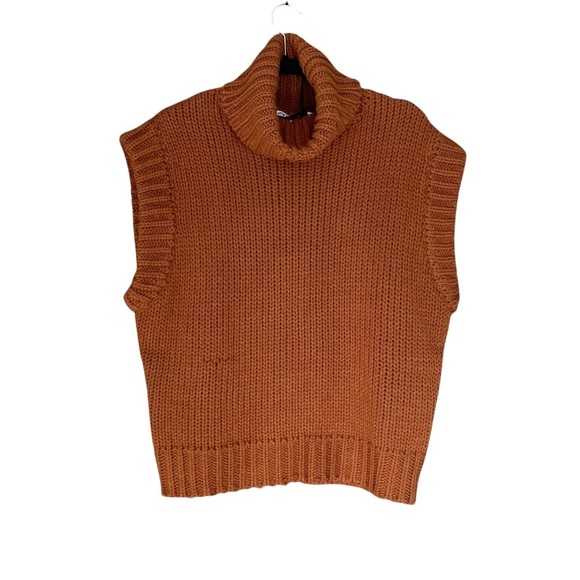 ZARA Plain Knit Roll Neck Sleeveless Sweater Vest Caramel Brown M - Picture 9 of 16